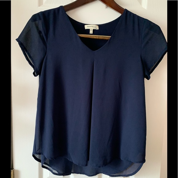Monteau Tops - Monteau Los Angeles Blouse Women’s Navy Blue Shell
